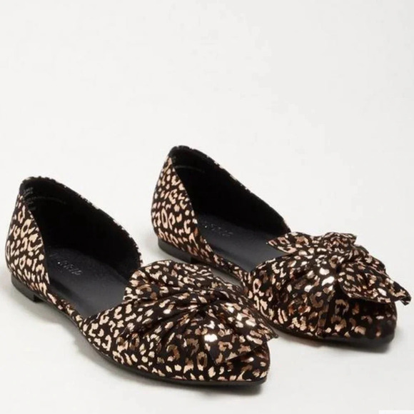 Torrid Metallic Gold Bow D’Orsay Flats Leopard Print Pointed Toe Size 12WW - Picture 1 of 14